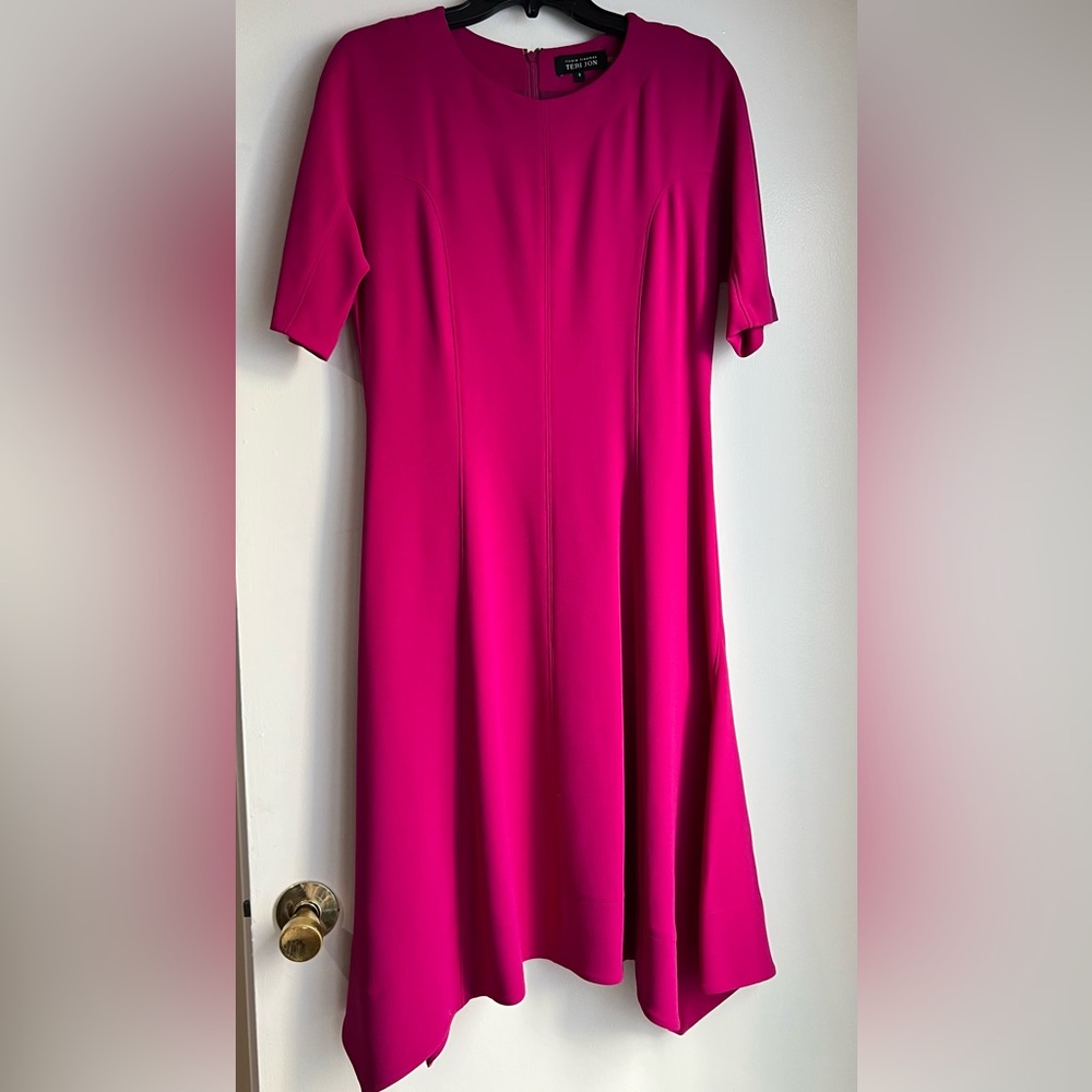 Teri Jon size 8 a-line midi handkerchief bottom pink dress